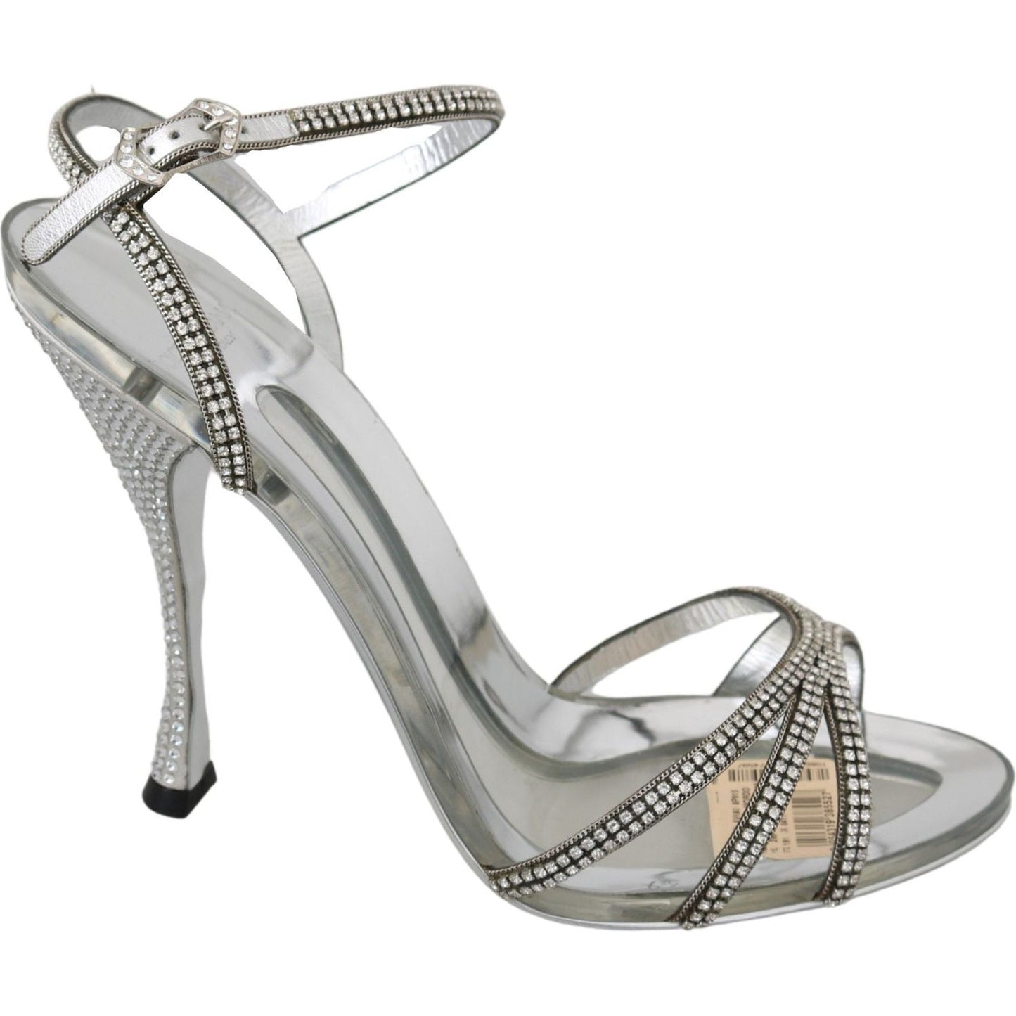 Dolce & Gabbana Silver Crystal Ankle Strap Sandals Shoes 1728,67345645728,Dolce & Gabbana,EU39/US8.5,Material: Leather,New with tags,Sandals - Shoes,Sandals - Women - Shoes,Shoes,Silver,Stiletto Heels - Sandals - Shoes,Strap-Ons - Sandals - Shoes,Women,Wo