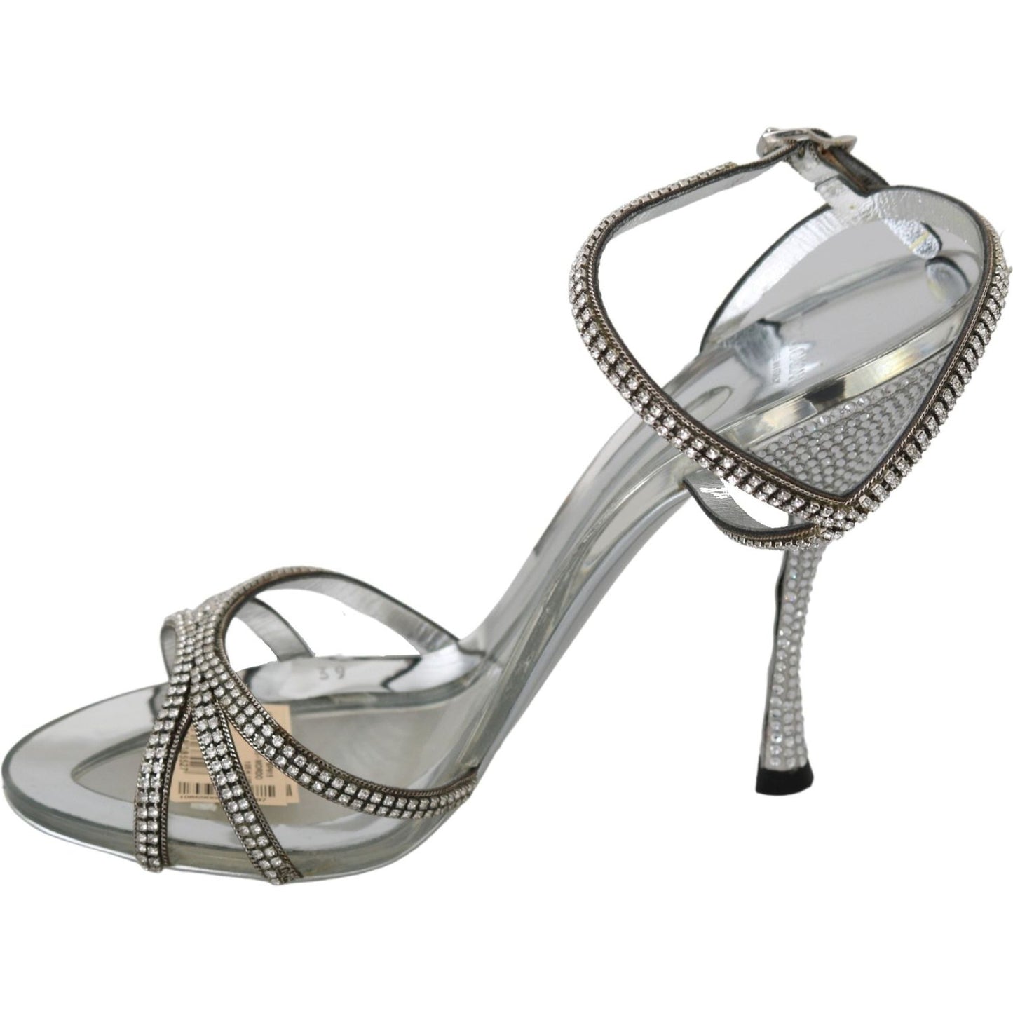 Dolce & Gabbana Silver Crystal Ankle Strap Sandals Shoes 1728,67345645728,Dolce & Gabbana,EU39/US8.5,Material: Leather,New with tags,Sandals - Shoes,Sandals - Women - Shoes,Shoes,Silver,Stiletto Heels - Sandals - Shoes,Strap-Ons - Sandals - Shoes,Women,Wo