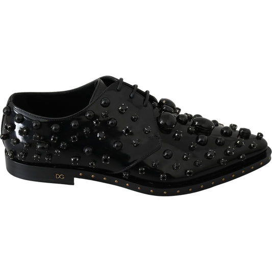 Dolce & Gabbana Black Leather Crystals Dress Broque Shoes 1728,67345645728,Black,Dolce & Gabbana,EU40/US9.5,Flat Shoes - Women - Shoes,Material: Leather,New with tags,Oxfords and Derbies - Shoes,Shoes,Women,Women - Shoes