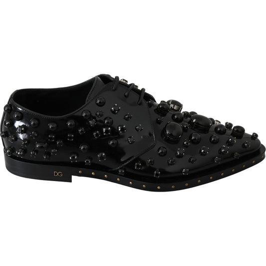Dolce & Gabbana Black Leather Crystals Dress Broque Shoes 1728,67345645728,Black,Dolce & Gabbana,EU39/US8.5,Flat Shoes - Women - Shoes,Material: Leather,New with tags,Oxfords and Derbies - Shoes,Shoes,Women,Women - Shoes