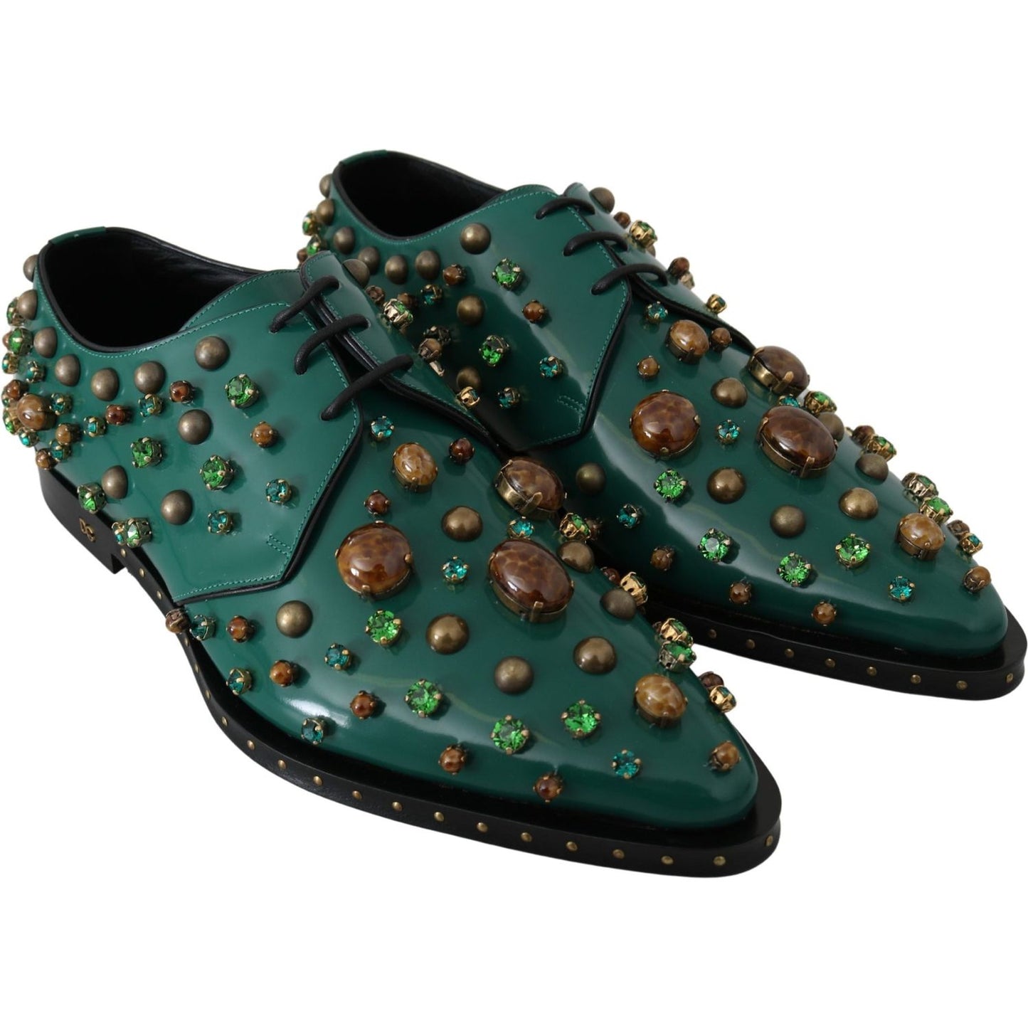 Dolce & Gabbana Emerald Leather Dress Shoes with Crystal Accents Dolce & Gabbana