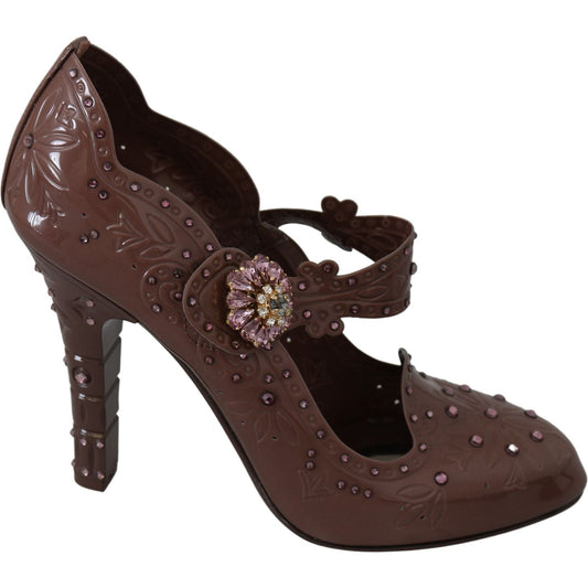 Dolce & Gabbana Brown Floral Crystal CINDERELLA Heels Shoes 1728,67345645728,Brown,Dolce & Gabbana,EU40/US9.5,High Heel - Pumps - Shoes,Material: PVC,New with tags,Pumps - Shoes,Pumps - Women - Shoes,Shoes,Women,Women - Shoes
