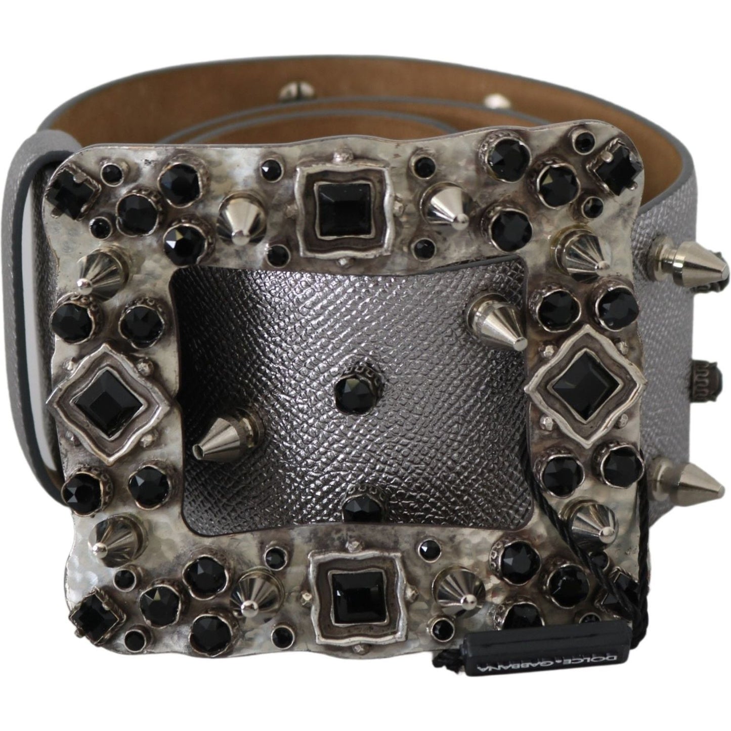 Dolce & Gabbana Stunning Silver Leather Crystal-Studded Belt Dolce & Gabbana