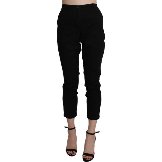 Acht Black High Waist Skinny Cropped Cotton Capri Pant Acht