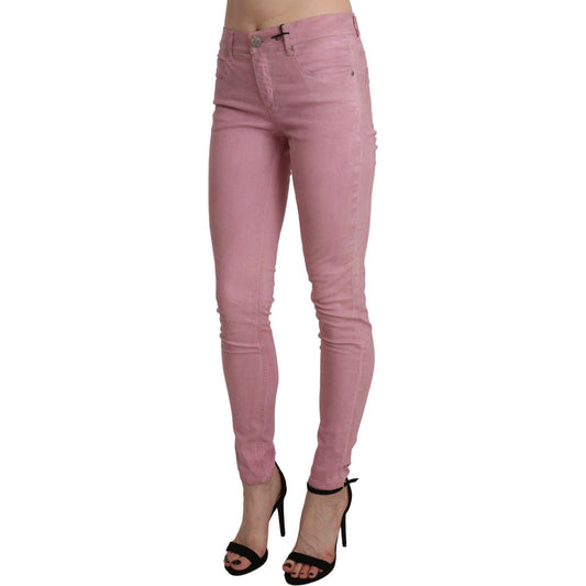 Chic Pink Mid Waist Skinny Jeans