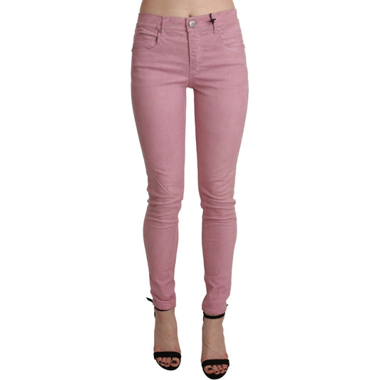 Chic Pink Mid Waist Skinny Jeans