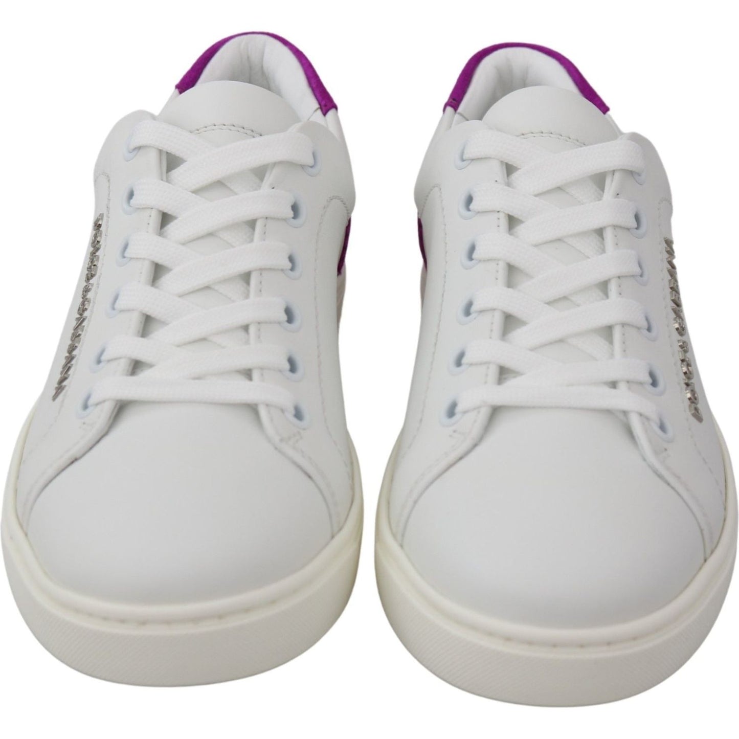 Dolce & Gabbana Chic White Leather Sneakers with Purple Accents WOMAN SNEAKERS Dolce & Gabbana