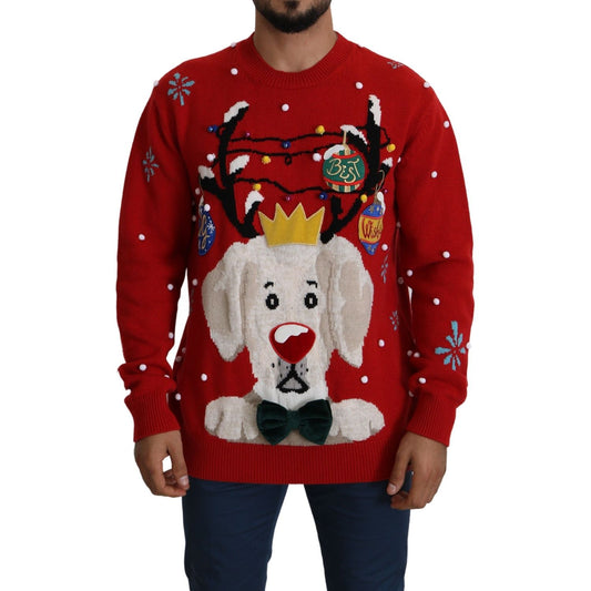 Dolce & Gabbana Red Christmas Dog Pullover Cashmere Sweater