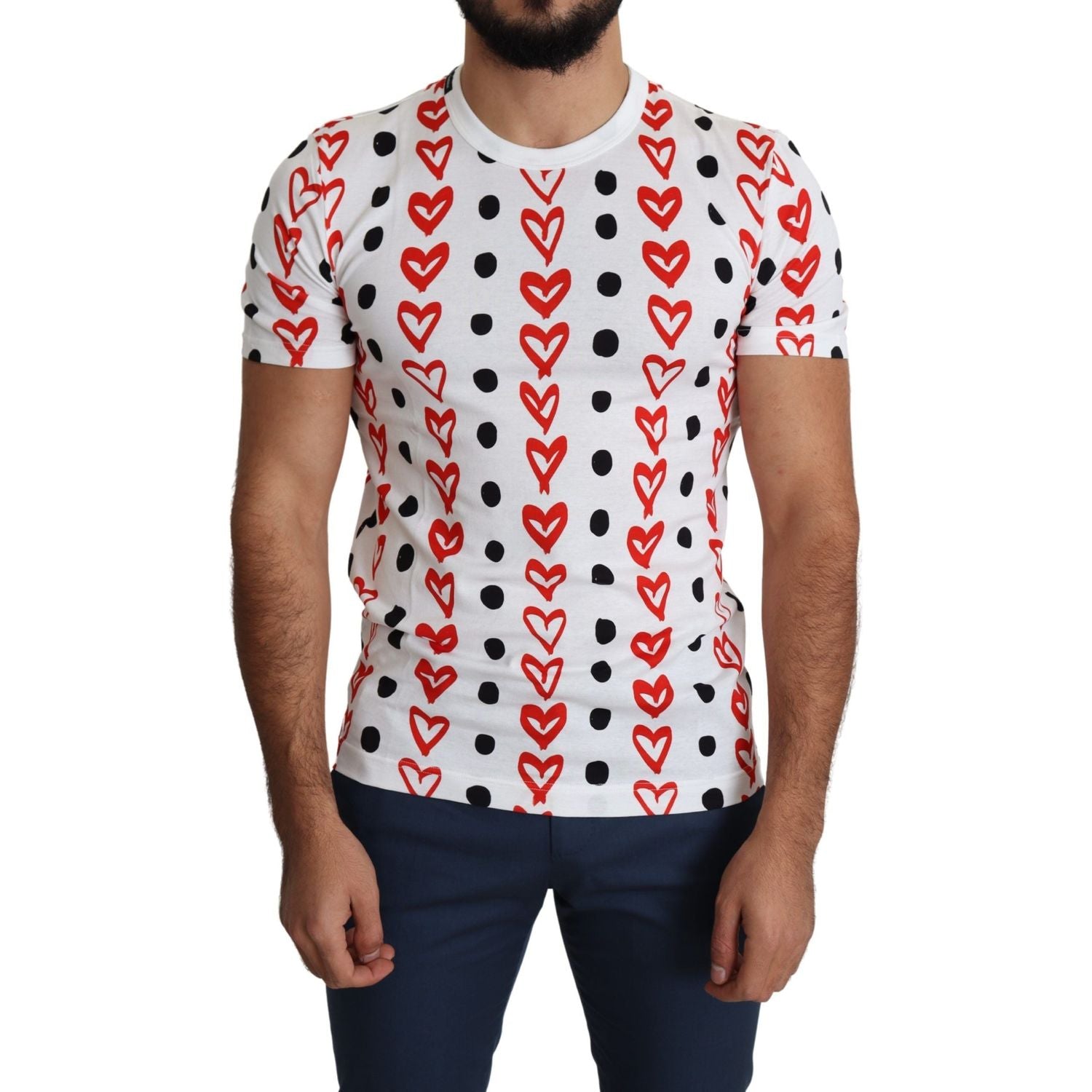Dolce & Gabbana White Hearts Print  Cotton Men Top T-shirt