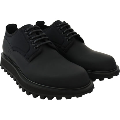 Dolce & Gabbana Black Rubberized Calfskin Chunky Derby Vulcano Shoes