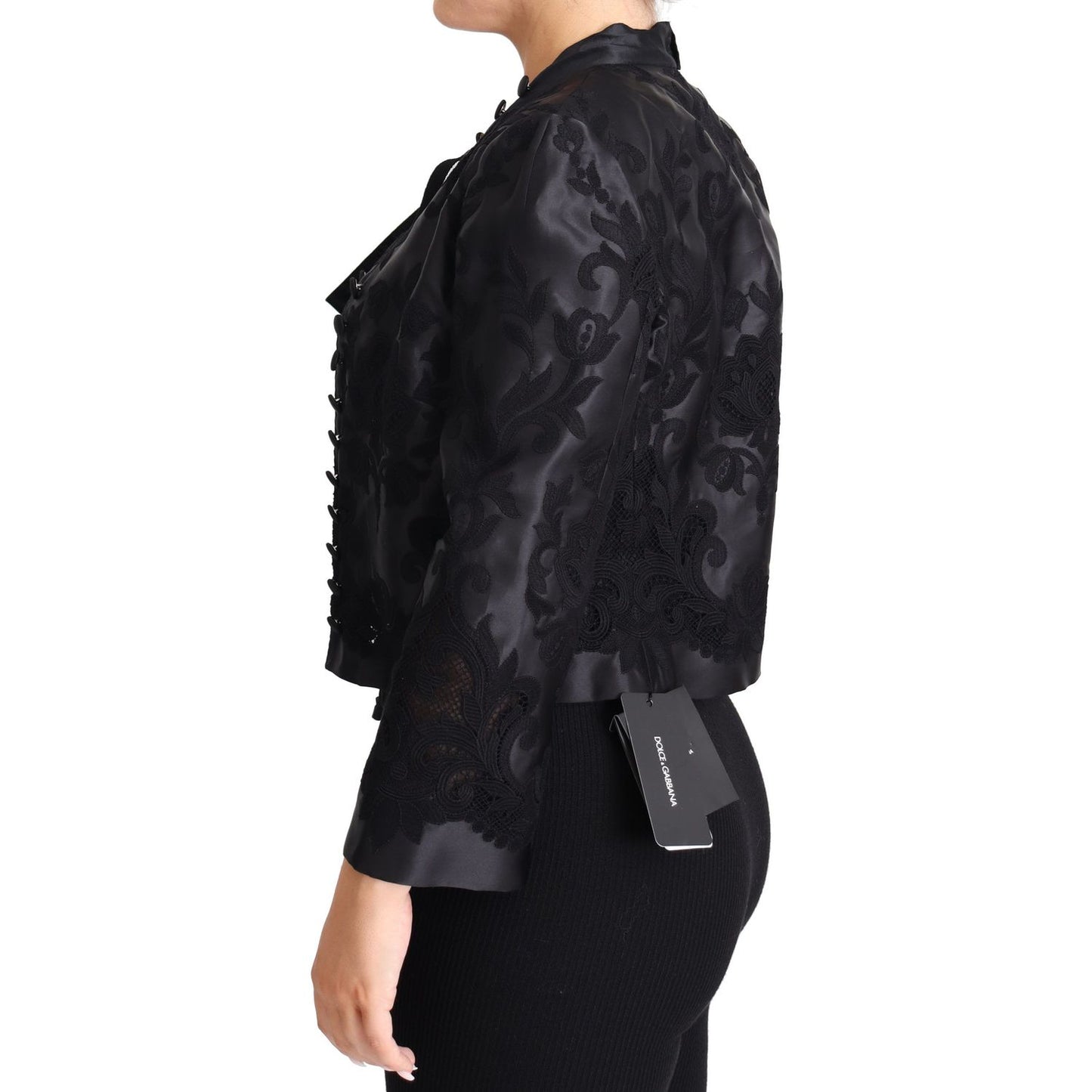 Dolce & Gabbana Black Lace Sheer Corset Organza Silk Jacket 1728,67345645728,Black,Blazers - Suits & Blazers - Clothing,Clothing,Coats - Jackets & Coats - Clothing,Dolce & Gabbana,IT46|XL,Jackets & Coats - Clothing,Jackets & Coats - Women - Clothing,New w
