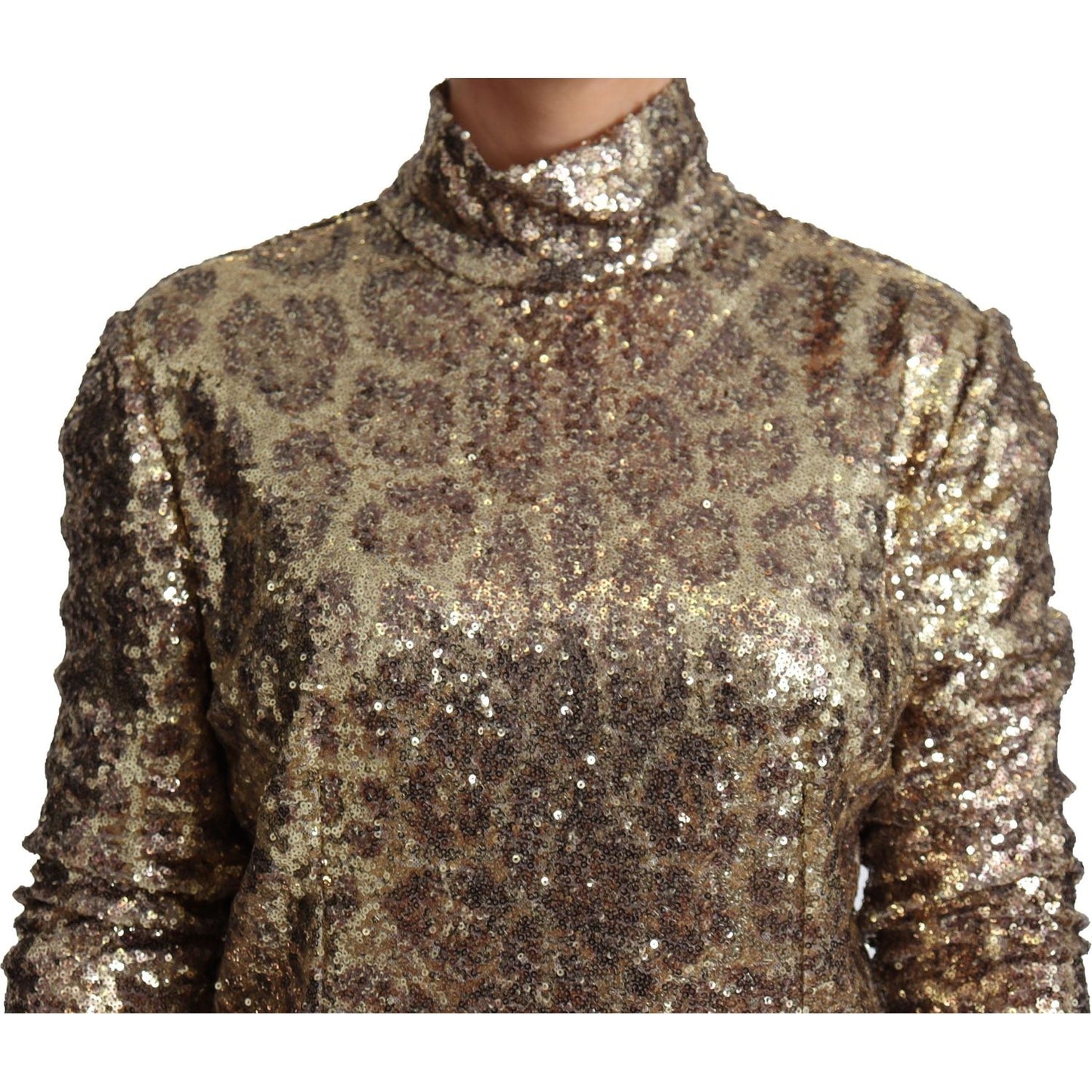 Dolce & Gabbana Sequined Turtleneck Full Zip Sweater in Brown Dolce & Gabbana