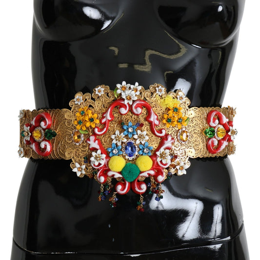 Dolce & Gabbana Golden Floral Crystal Embellished Waist Belt Belt Dolce & Gabbana