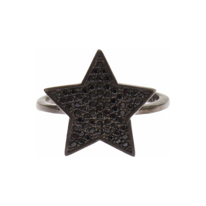 Nialaya Black CZ Star 925 Silver Womens Ring