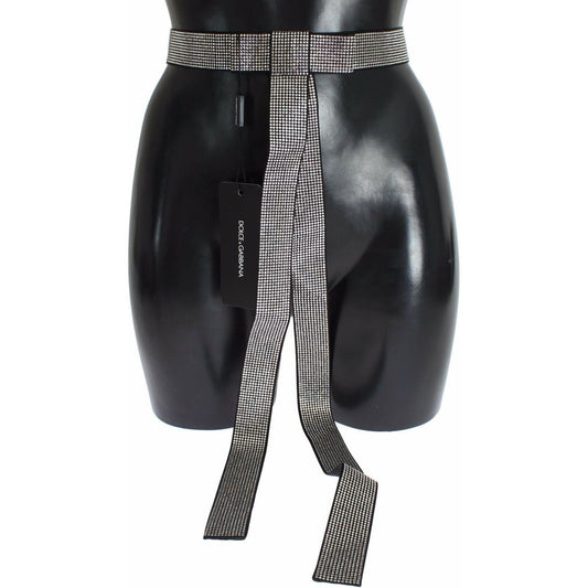 Dolce & Gabbana Black Silk Clear Crystal Bow Waist Belt