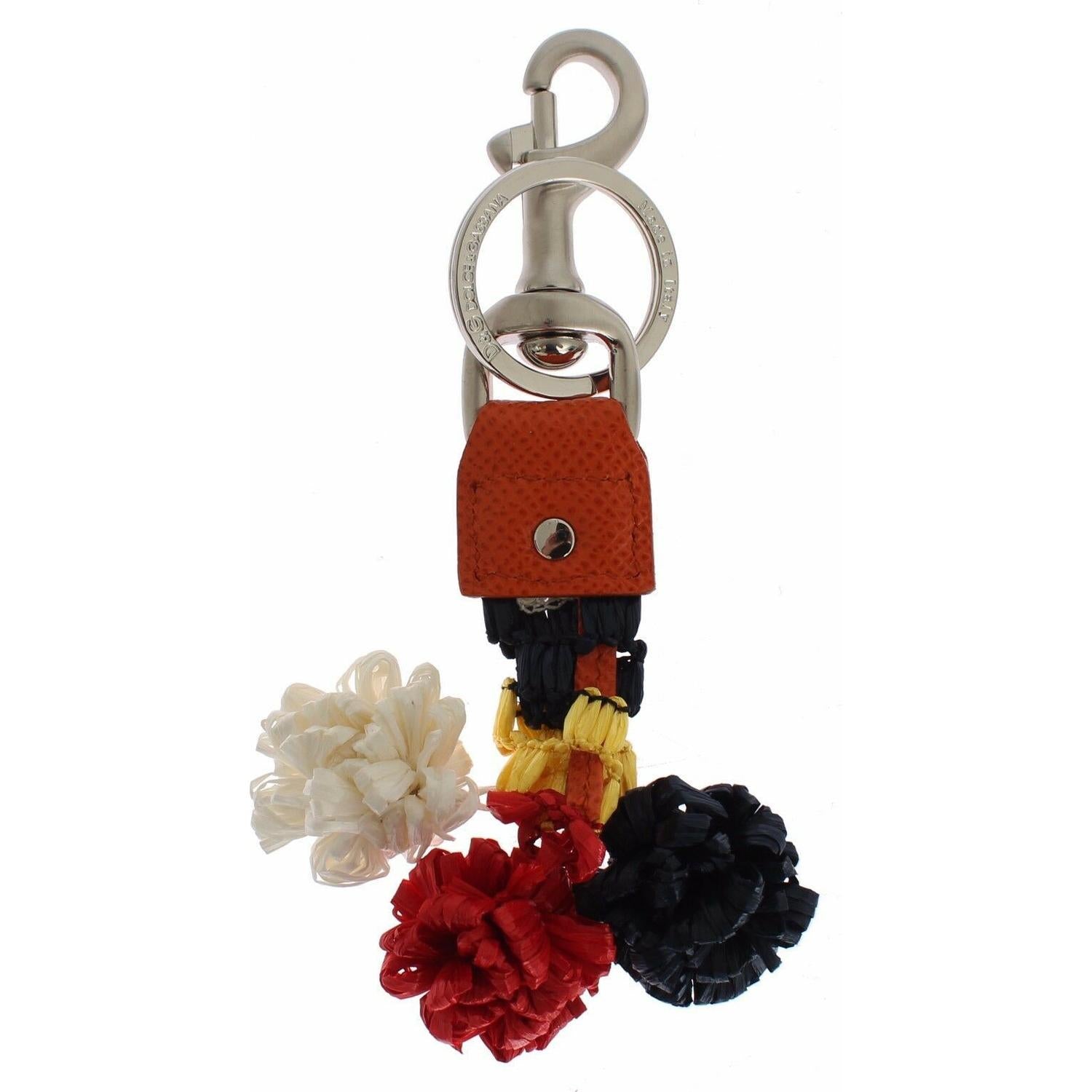 Dolce & Gabbana Multicolor Raffia Leather Clasp Finder Chain Keyring