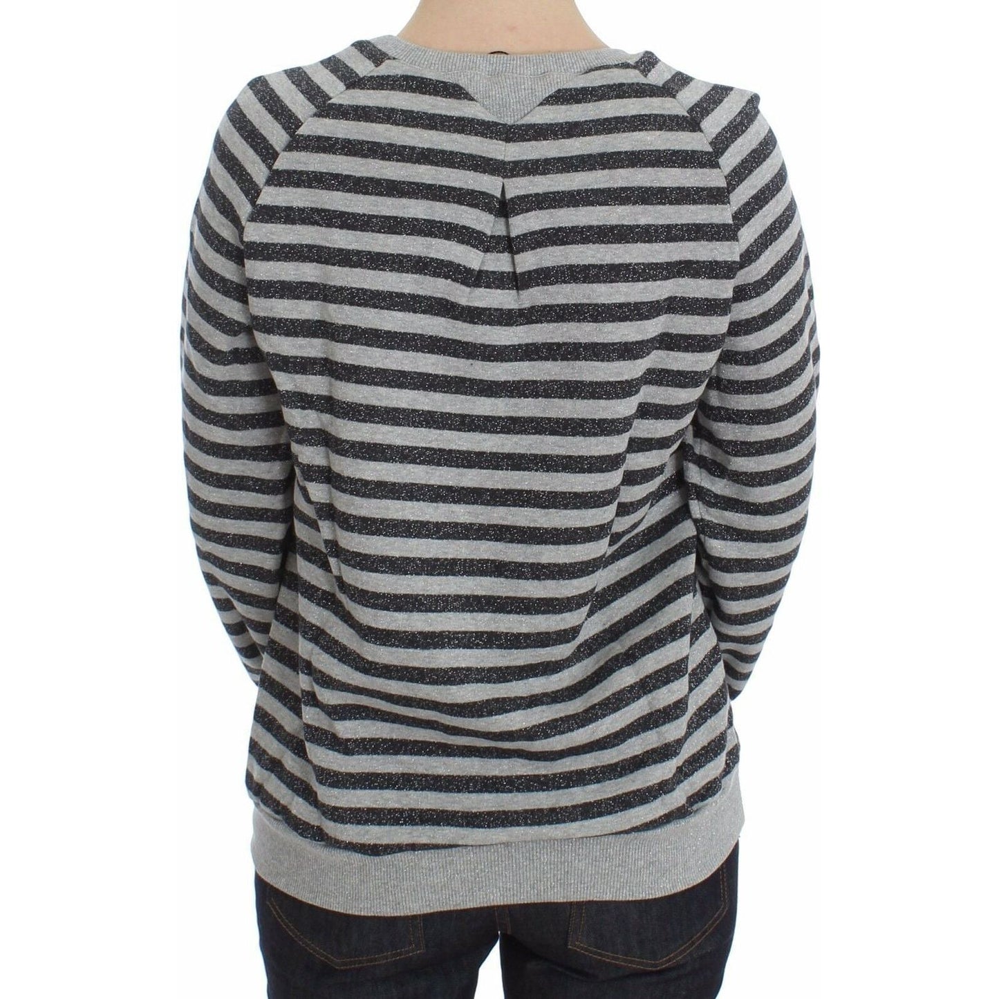 Exte Chic Gray Striped Crew-Neck Sweater Exte