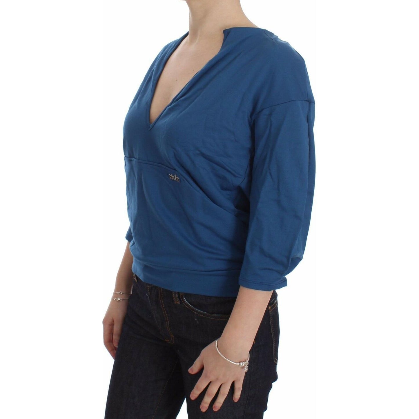 Exte Elegant Deep V-Neck Sweater in Blue Exte