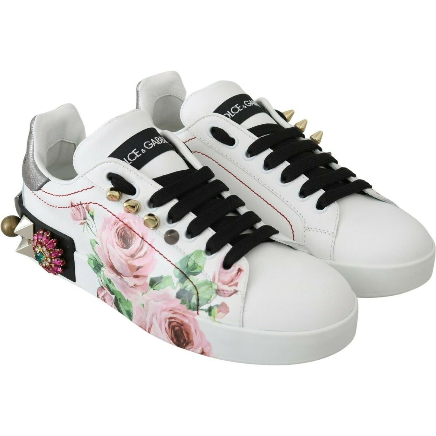 Dolce & Gabbana Floral Crystal-Embellished Leather Sneakers Dolce & Gabbana