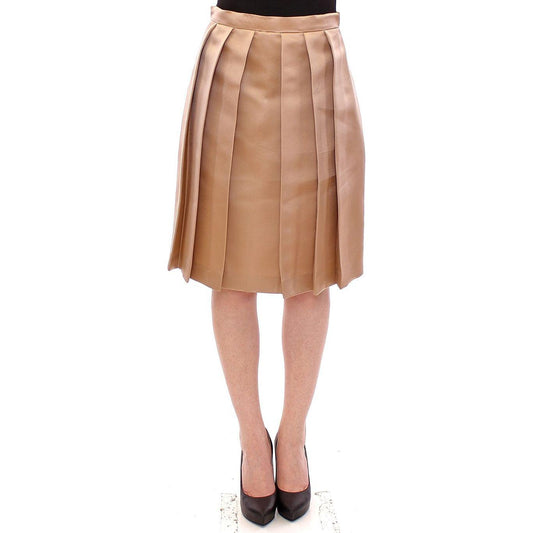 Andrea Incontri Brown Silk Solid Mini Pleated Skirt 1728,67345645728,Andrea Incontri,Brown,Clothing,IT40|S,IT42|M,IT44|L,Material: 100% Silk,Midi - Skirts - Clothing,New with tags,Skirts - Clothing,Skirts - Women - Clothing,Women,Women - Clothing