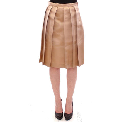 Andrea Incontri Brown Silk Solid Mini Pleated Skirt 1728,67345645728,Andrea Incontri,Brown,Clothing,IT40|S,IT42|M,IT44|L,Material: 100% Silk,Midi - Skirts - Clothing,New with tags,Skirts - Clothing,Skirts - Women - Clothing,Women,Women - Clothing