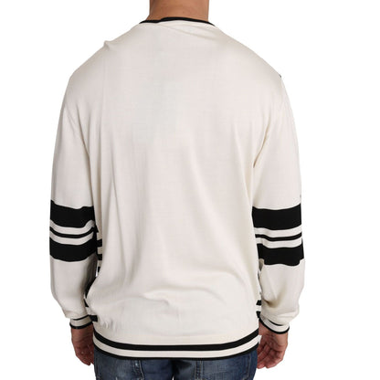 Dolce & Gabbana White Jazz Sequined Guitar Pullover Top Sweater