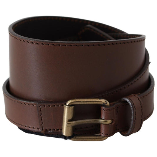 PLEIN SUD Brown Wide Leather Rustic Gold Metal Buckle Dark