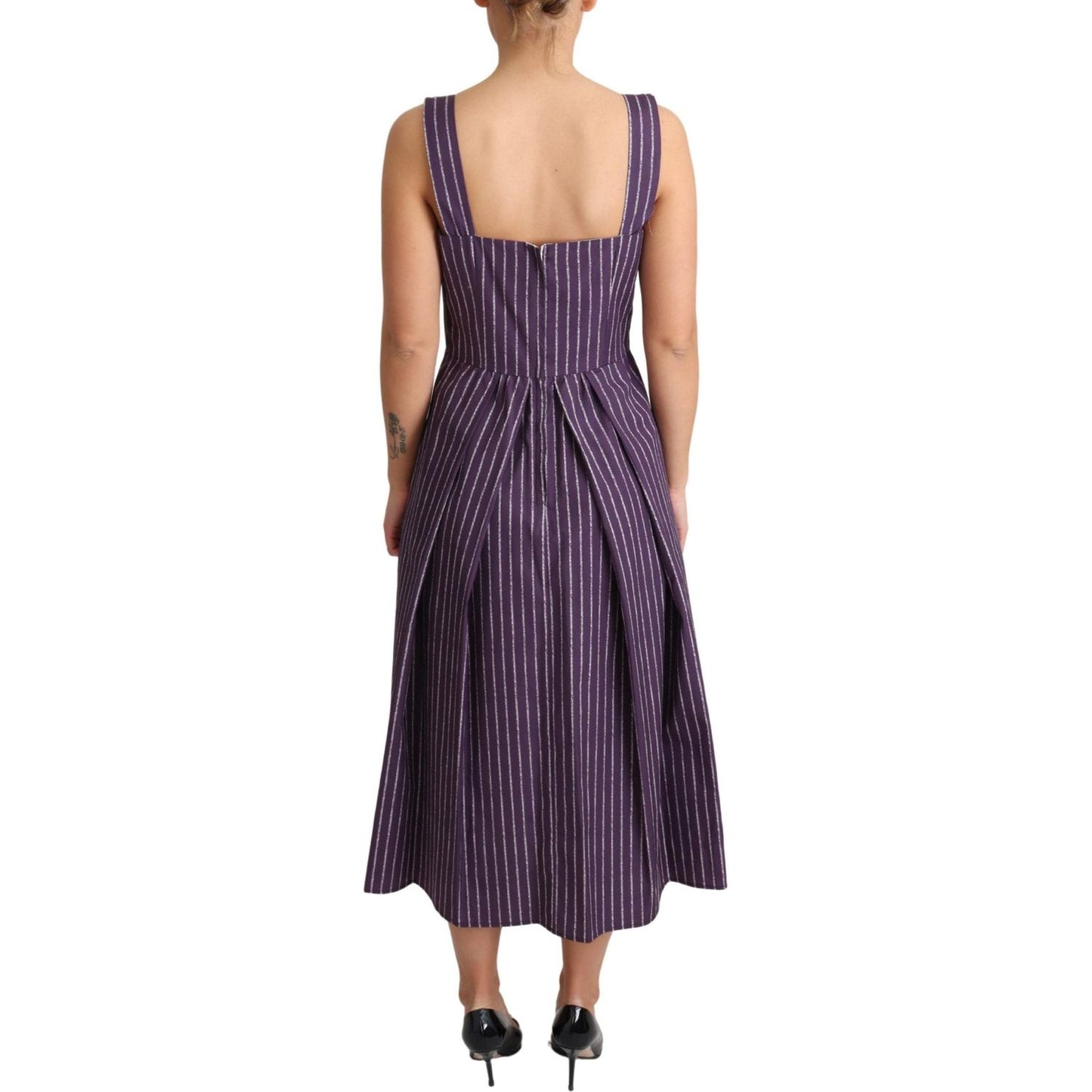 Dolce & Gabbana Elegant Sleeveless A-Line Purple Stripe Dress Dolce & Gabbana