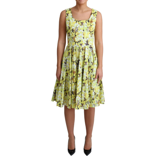 Dolce & Gabbana Elegant Yellow Floral A-Line Sleeveless Dress Dolce & Gabbana