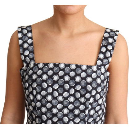 Dolce & Gabbana Blue Geometric Cotton A-Line Gown Dress