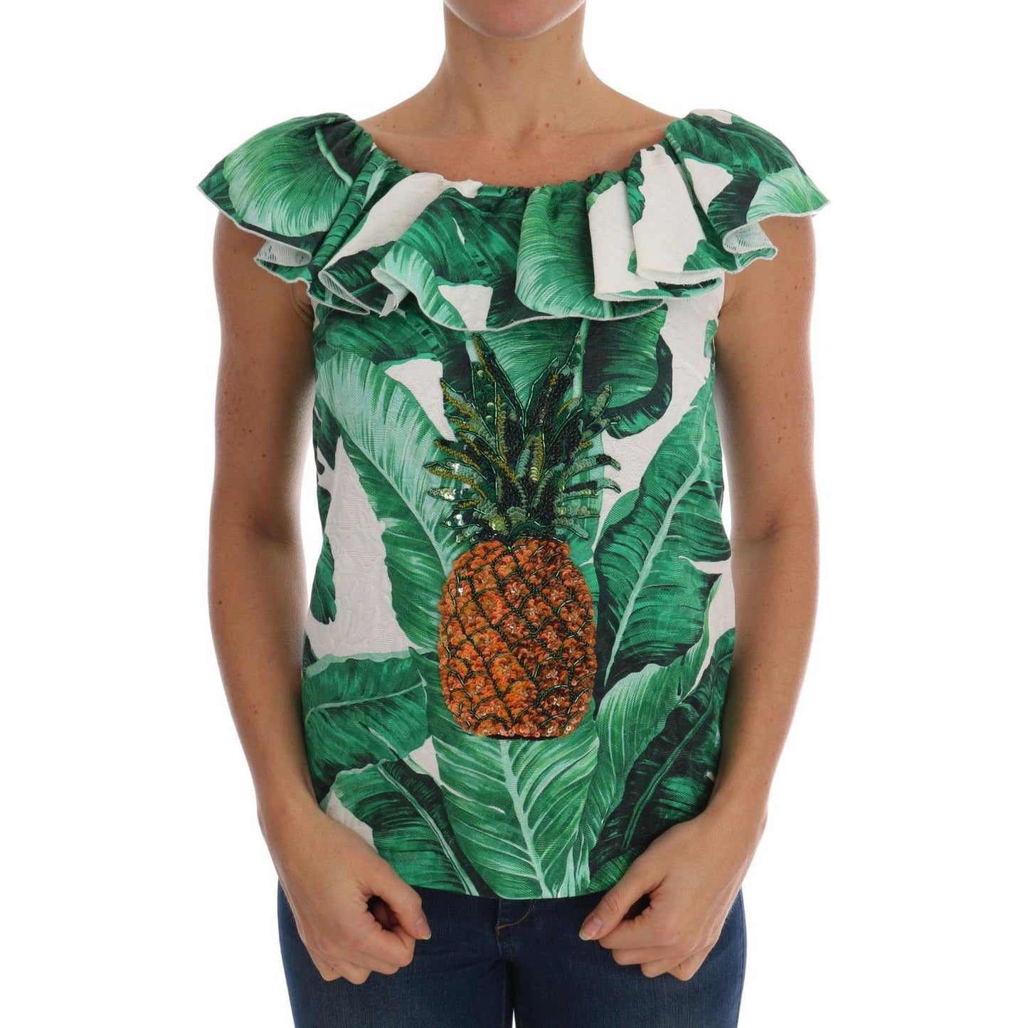 Dolce & Gabbana Elegant Sequined Pineapple Blouse Dolce & Gabbana