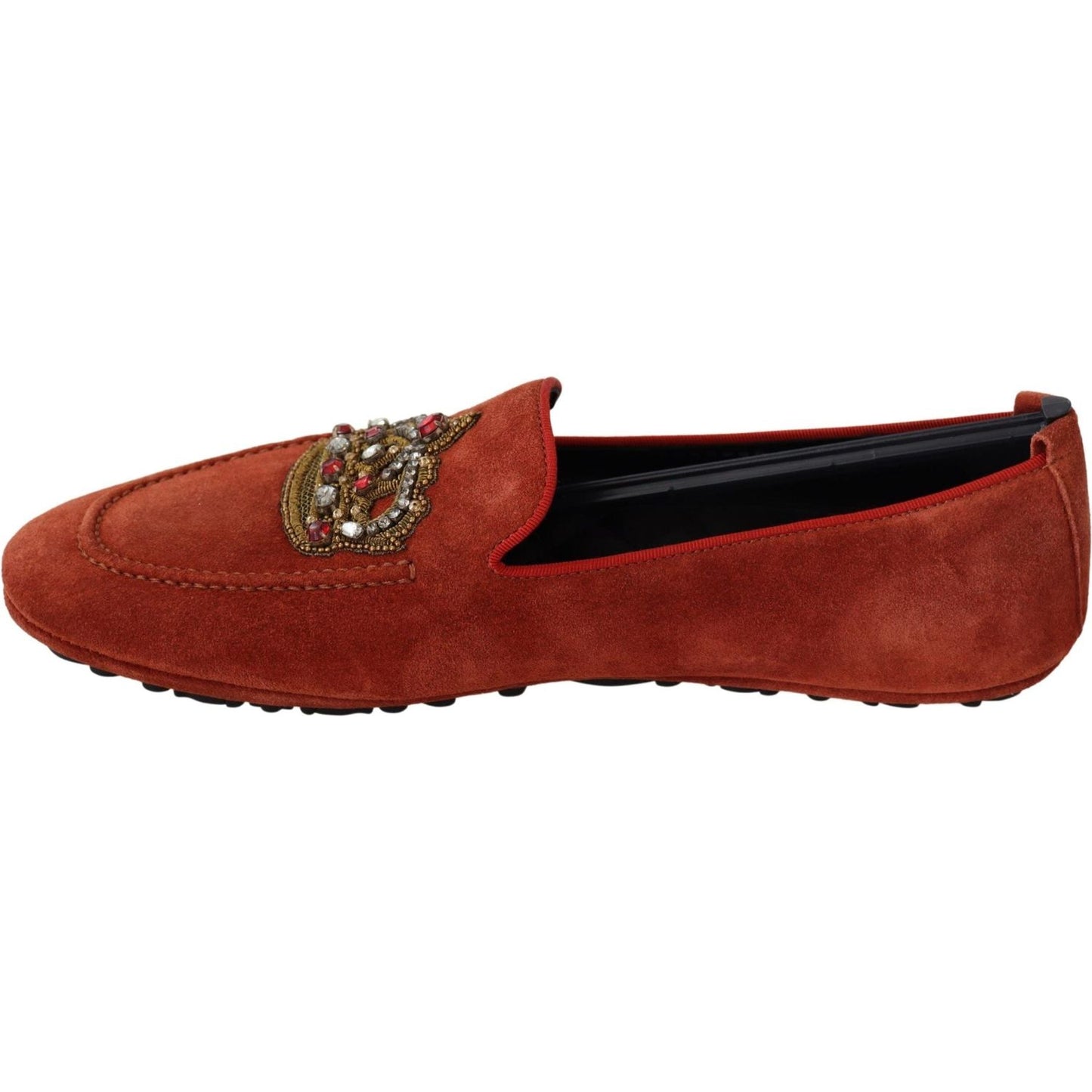 Dolce & Gabbana Opulent Orange Leather Loafers with Gold Embroidery Dolce & Gabbana