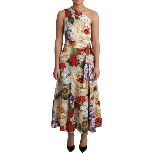 Dolce & Gabbana Print Silk Stretch One Shoulder Dress Floral