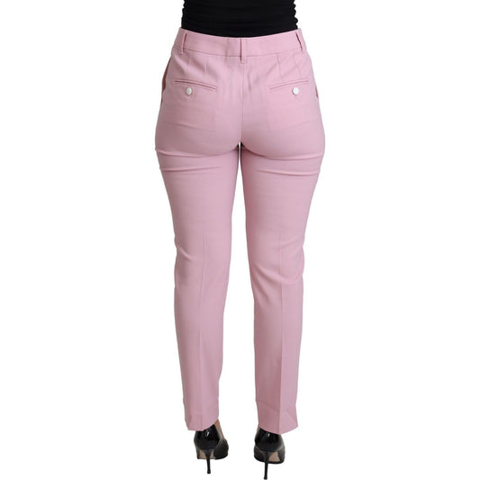 Elegant Pink High-Waisted Wool Trousers