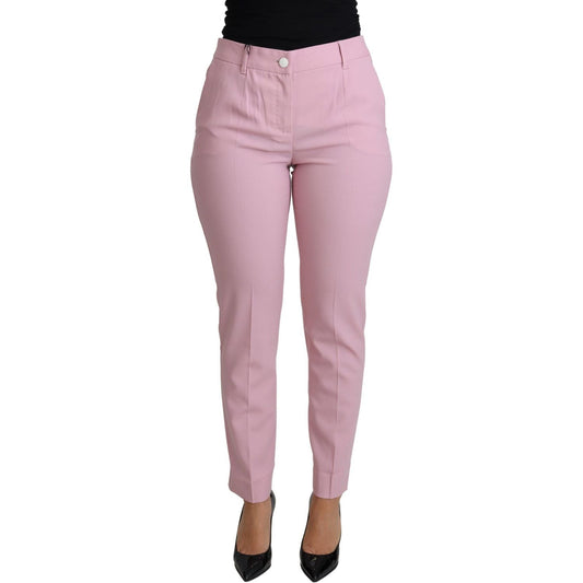 Elegant Pink High-Waisted Wool Trousers