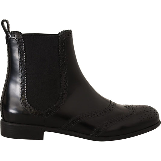 Dolce & Gabbana Elegant Black Ankle Wingtip Oxford Boots Dolce & Gabbana