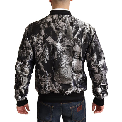 Dolce & Gabbana Black Silver Puppi Motive Bomber Jacket