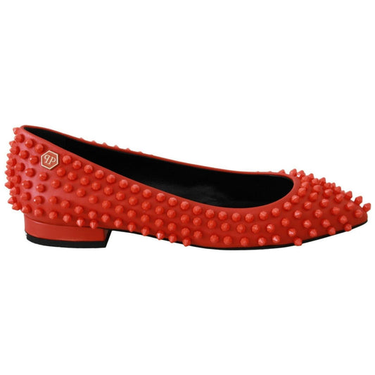 Philipp Plein Orange Leather Ballerina WHAT I DO Flats Shoes 1728,67345645728,Ballet Flats - Flats - Shoes,EU35/US4.5,Flat Shoes - Women - Shoes,Flats - Shoes,Material: 100% Leather,New with tags,Orange,Philipp Plein,Shoes,Women,Women - Shoes