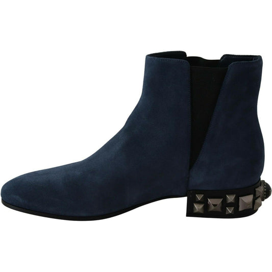 Dolce & Gabbana Chic Blue Suede Mid-Calf Boots with Stud Details Dolce & Gabbana