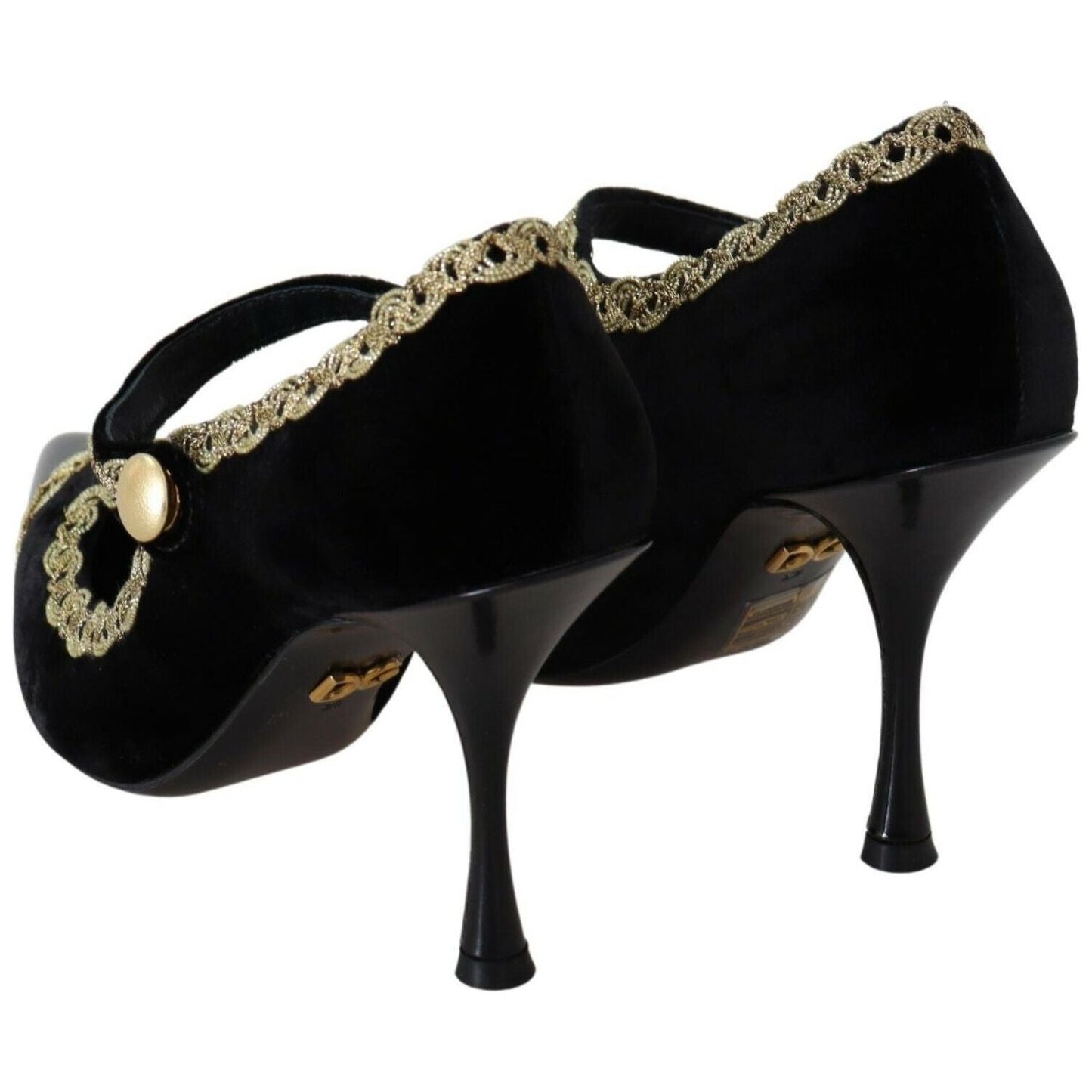 Dolce & Gabbana Elegant Gold-Embroidered Black Velvet Pumps WOMAN PUMPS Dolce & Gabbana