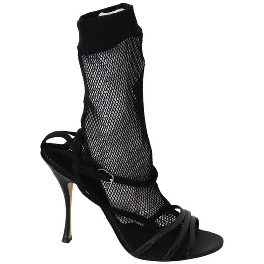 Dolce & Gabbana Black Suede Short Boots Sandals Shoes 1728,67345645728,Black,Boots - Women - Shoes,Dolce & Gabbana,EU39.5/US9,Material: 57% Leather 27% Nylon 14% Rayon 2% Elastane,New with tags,Sandals - Shoes,Shoes,Stiletto Heels - Sandals - Shoes,Women,