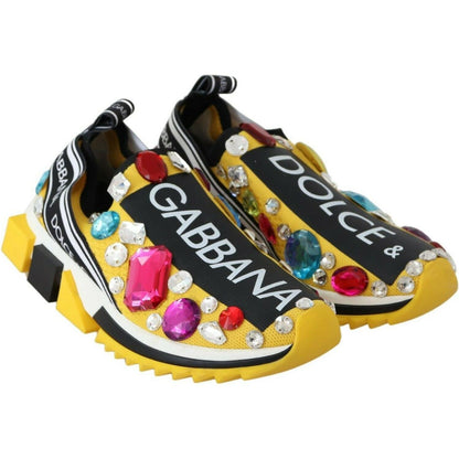 Dolce & Gabbana Yellow Multicolor Crystals Sneakers Shoes