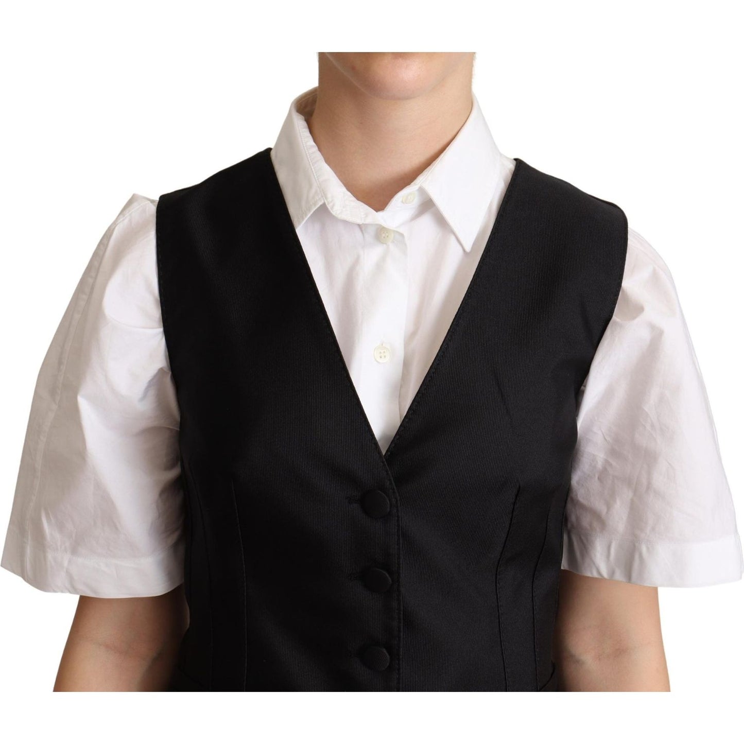 Dolce & Gabbana Elegant Silk Blend Black Waistcoat Dolce & Gabbana