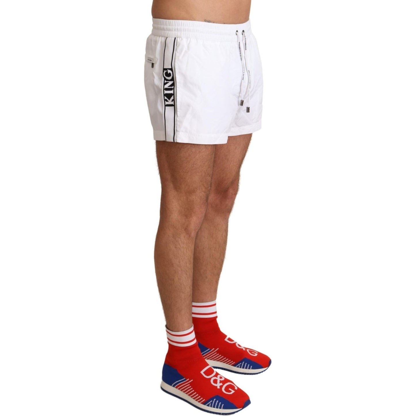 Dolce & Gabbana Elegant White KING Motive Swim Trunks Dolce & Gabbana