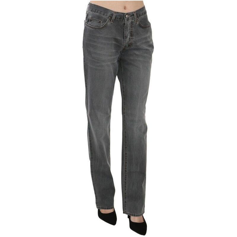 Just Cavalli Chic Gray Mid Waist Straight Leg Jeans Just Cavalli