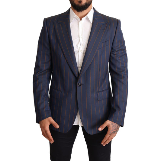 Dolce & Gabbana Elegant Slim Fit Blue Striped Wool Blazer Dolce & Gabbana