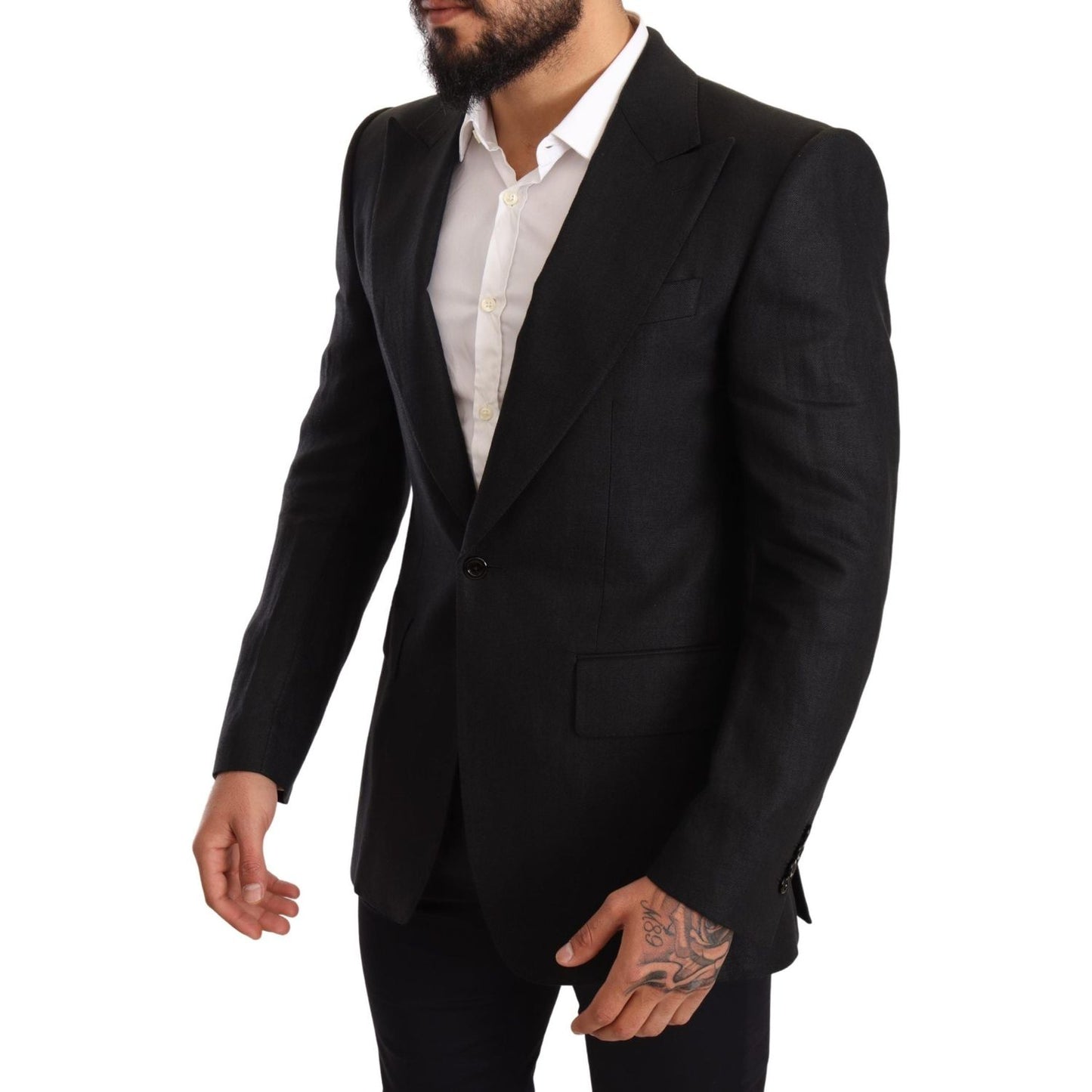 Dolce & Gabbana Elegant Slim Fit Black Linen Blazer Dolce & Gabbana