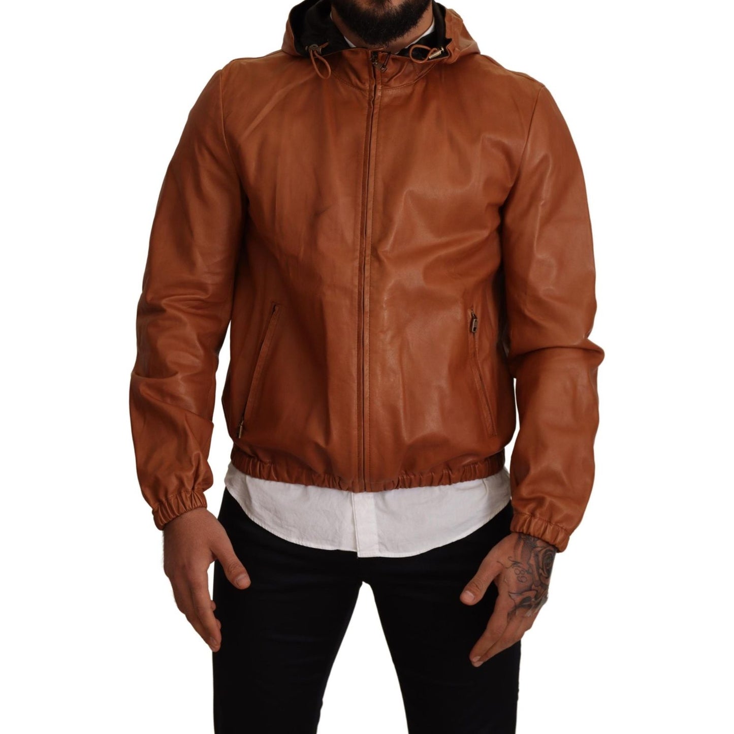 Dolce & Gabbana Elegant Brown Leather Bomber Jacket Dolce & Gabbana