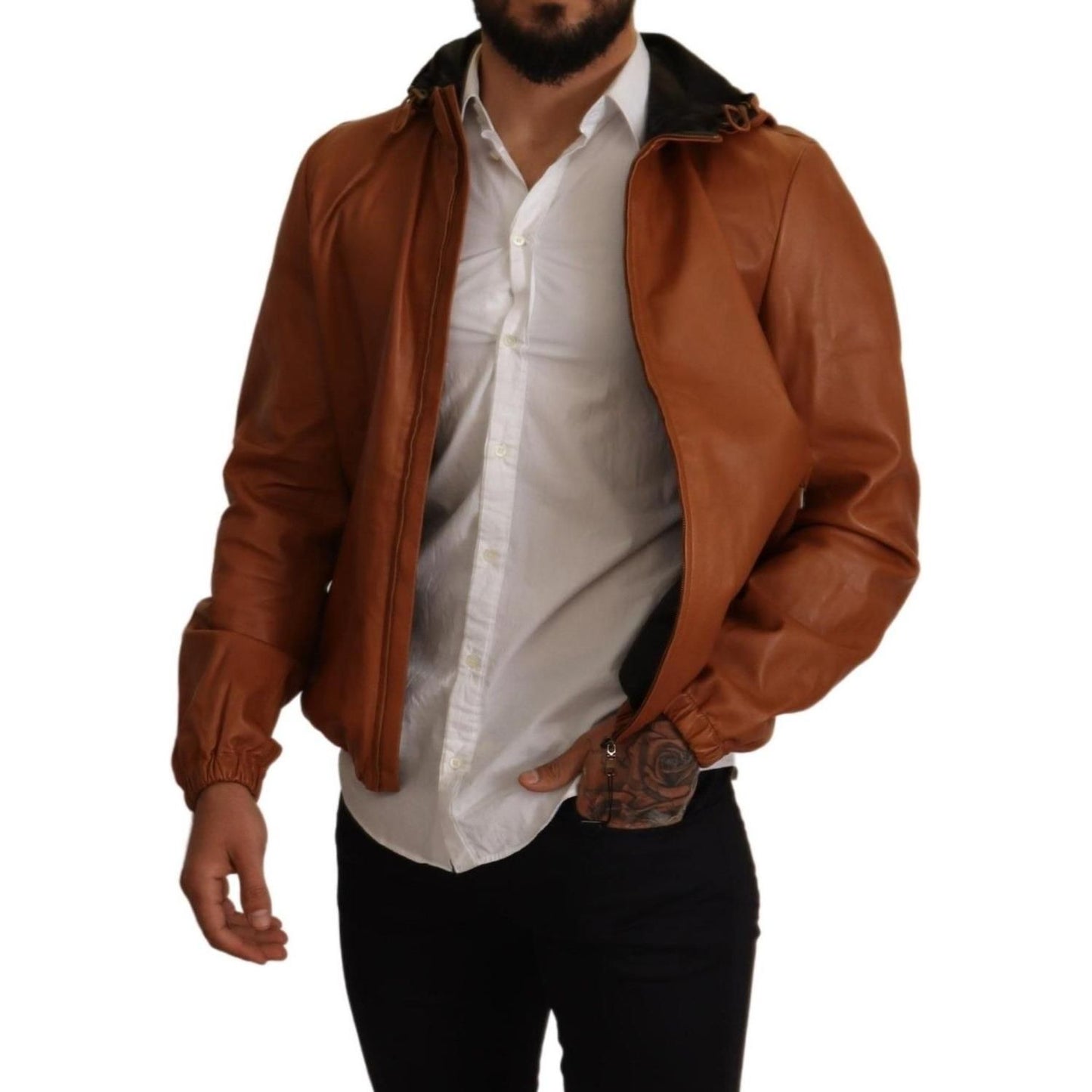 Dolce & Gabbana Elegant Brown Leather Bomber Jacket Dolce & Gabbana