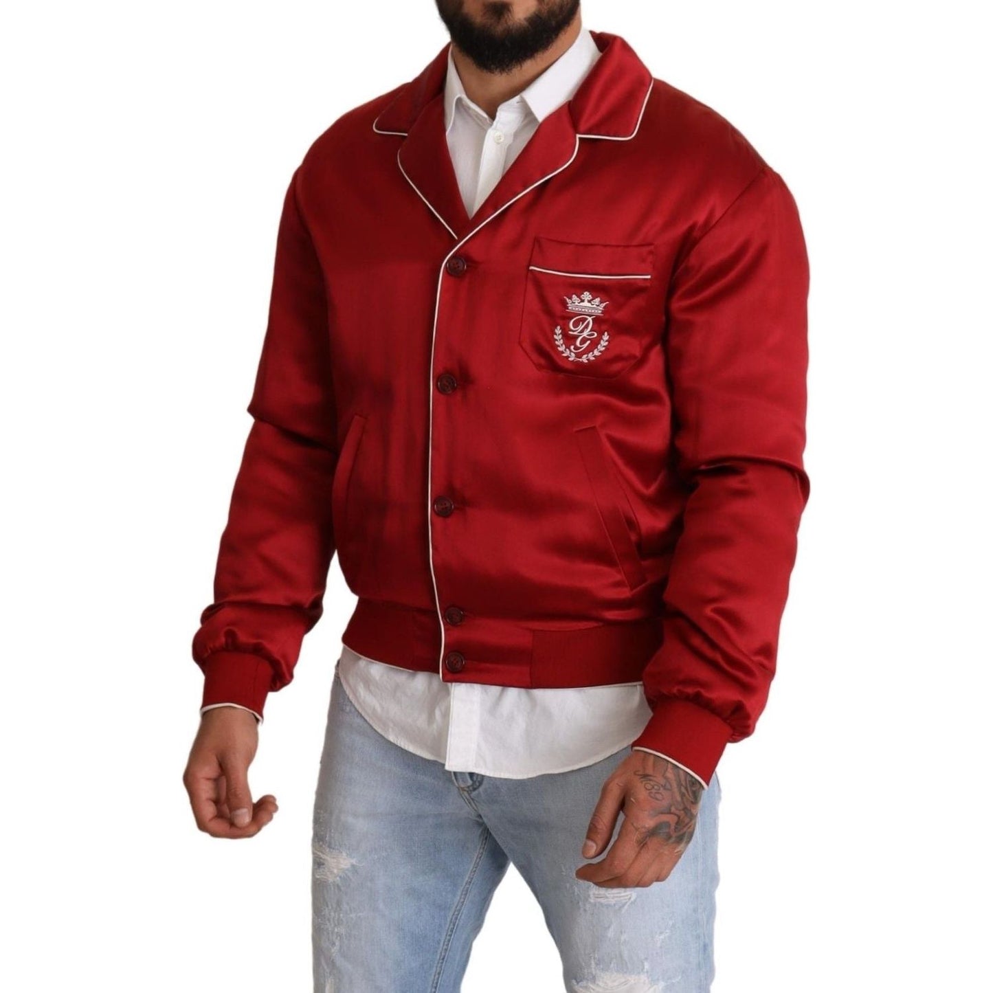 Dolce & Gabbana Sumptuous Silk Red Bomber Jacket Dolce & Gabbana